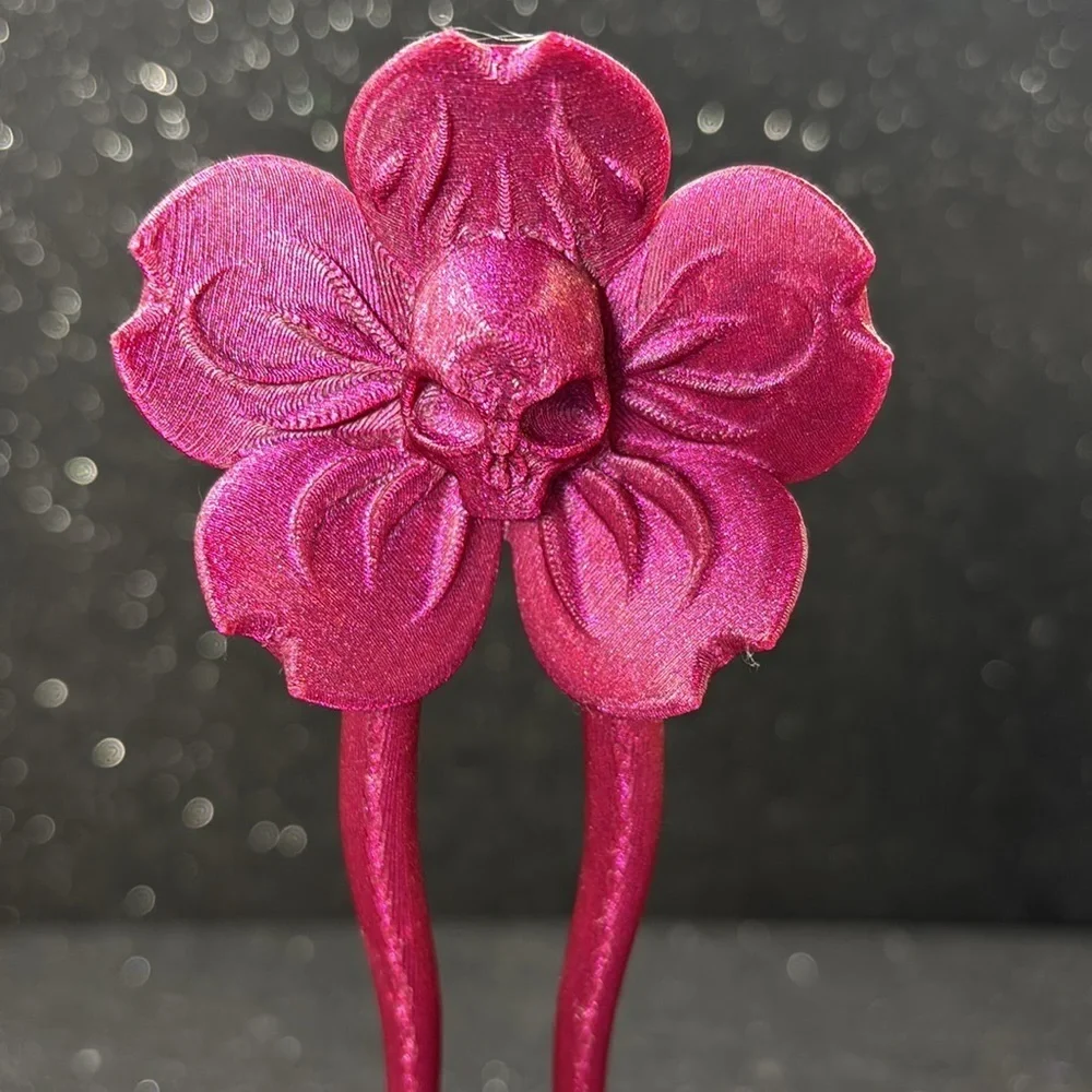 Pink Skull Flower Hair Accessory